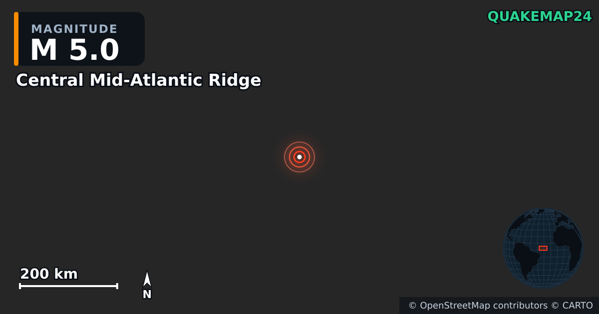 Terremoto de M5,0 cerca de Central Mid-Atlantic Ridge — Mapa de la ubicación del epicentro