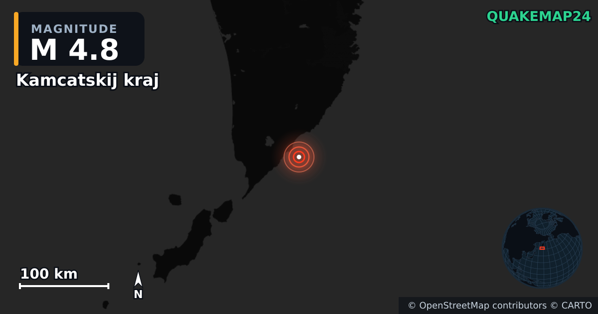 M4.8 earthquake near Kamcatskij kraj on Sep 7, 2025 — map of epicenter and shaking intensity | QuakeMap24