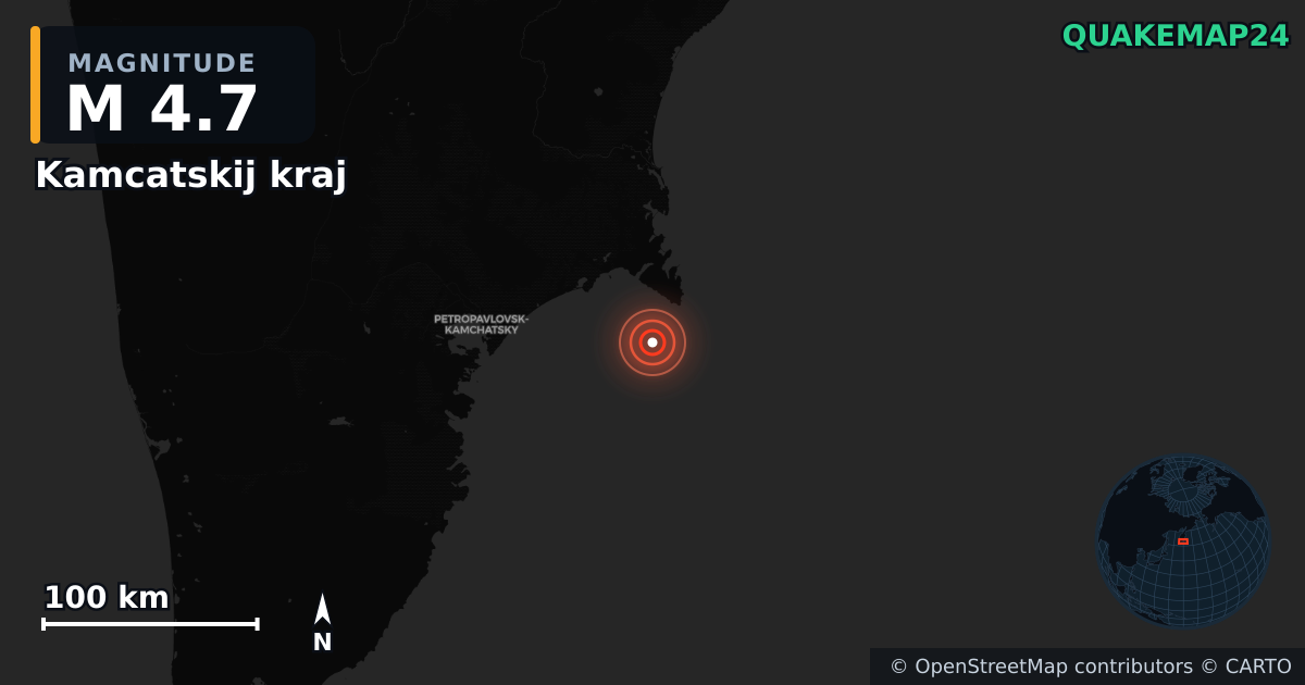 M4.7 earthquake near Kamcatskij kraj on Jan 2, 2026 — map of epicenter and shaking intensity | QuakeMap24