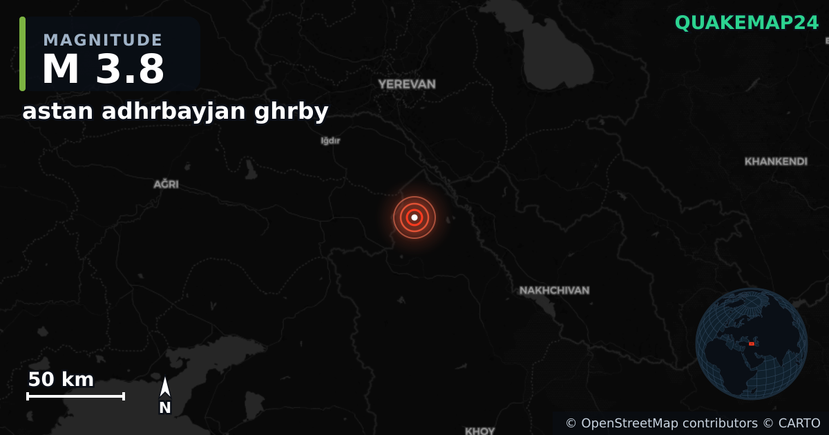 M3.8 earthquake near astan adhrbayjan ghrby on Jun 30, 2025 — map of epicenter and shaking intensity | QuakeMap24