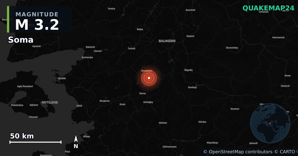 M3.2 earthquake near Soma on Jan 16, 2026 — map of epicenter and shaking intensity | QuakeMap24