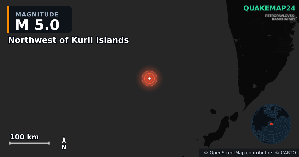 Erdbeben M5,0 bei Northwest of Kuril Islands · 2026-04-26 — Karte der Lage des Epizentrums