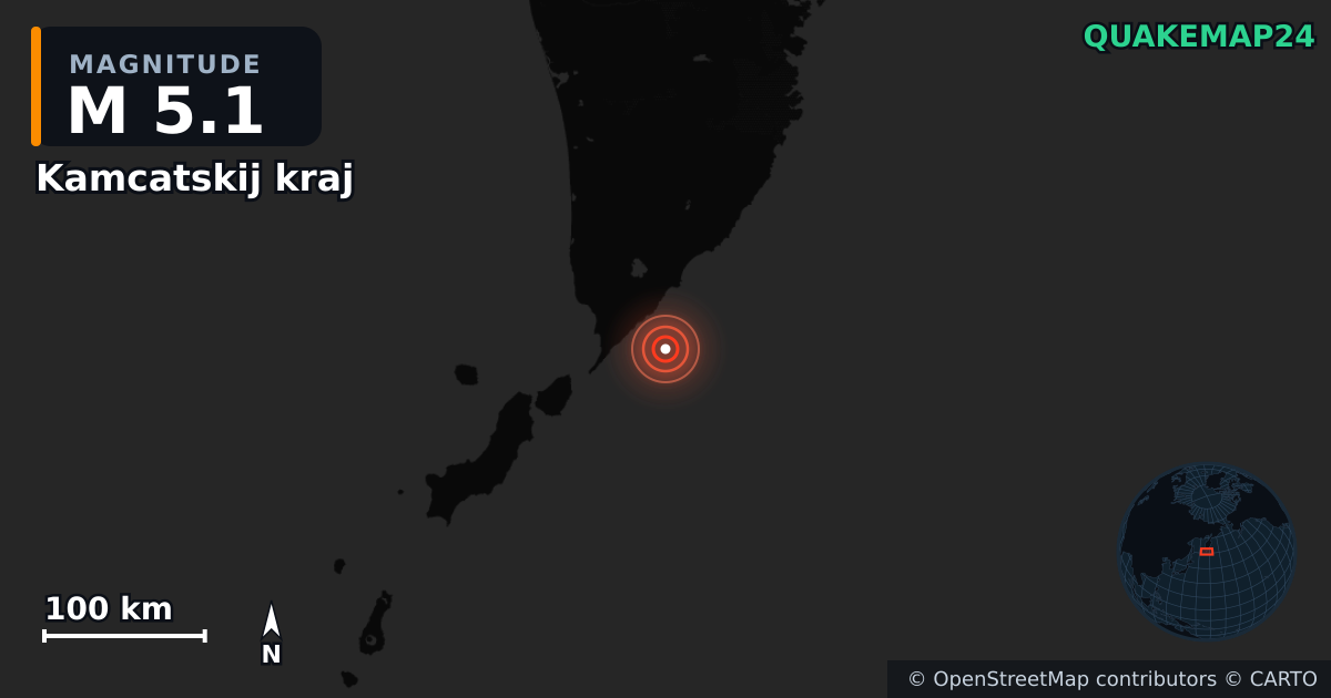M5.1 earthquake near Kamcatskij kraj on Jul 30, 2025 — map of epicenter and shaking intensity | QuakeMap24