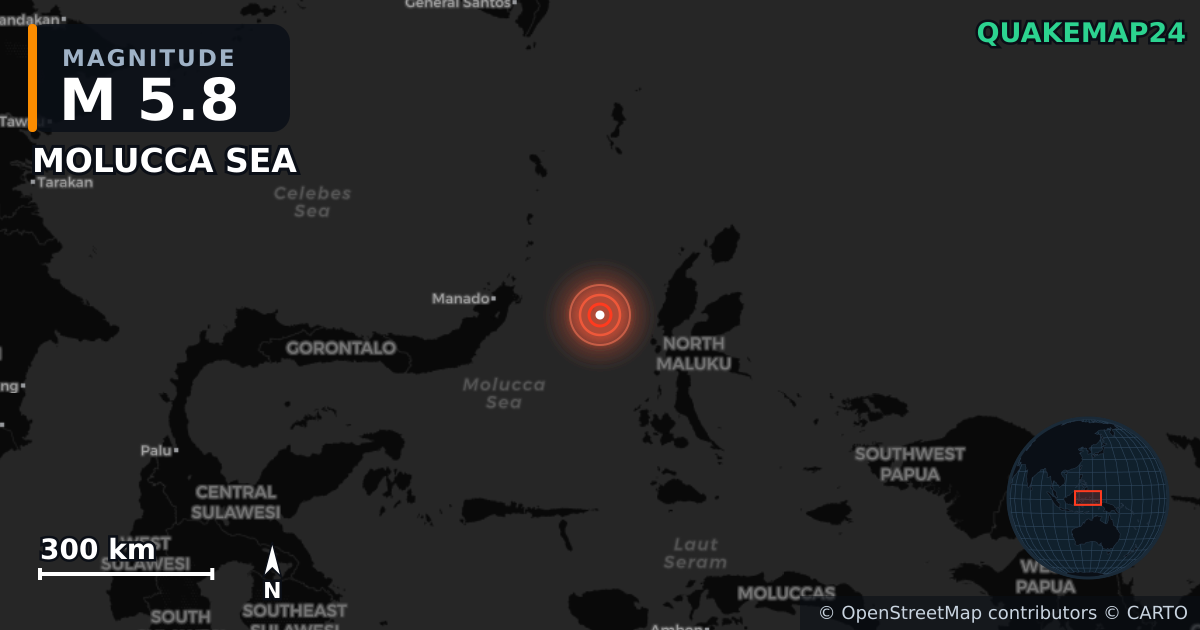 Erdbeben M5,8 bei MOLUCCA SEA — Karte der Lage des Epizentrums