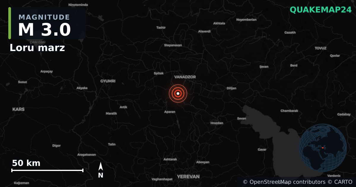 M3.0 earthquake near Loru marz on Jun 1, 2025 — map of epicenter and shaking intensity | QuakeMap24