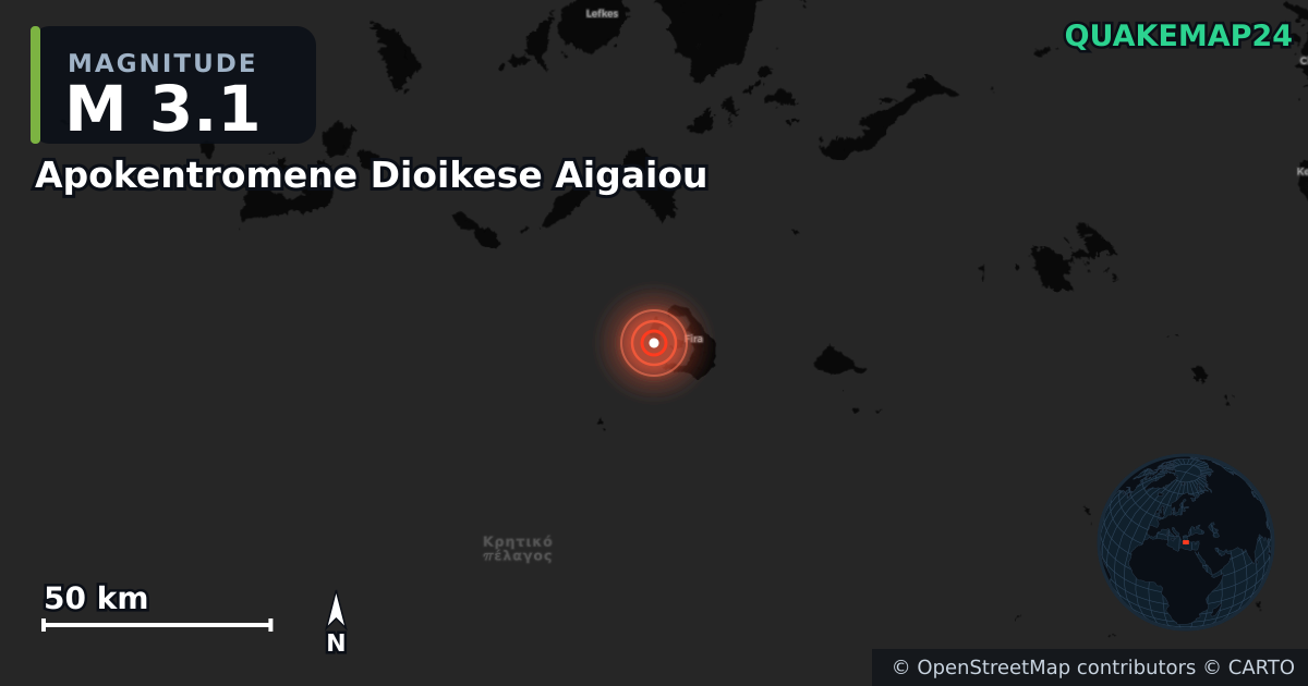 M3.1 earthquake near Apokentromene Dioikese Aigaiou on Sep 2, 2025 — map of epicenter and shaking intensity | QuakeMap24