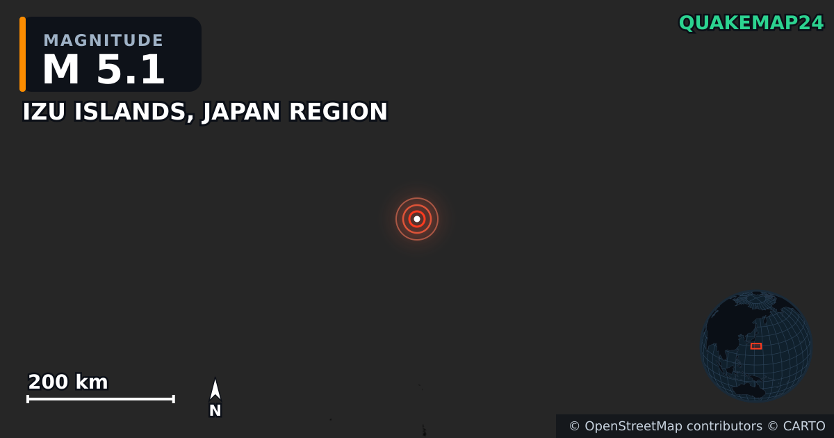 Erdbeben M5,1 bei IZU ISLANDS, JAPAN REGION · 2025-12-27 — Karte der Lage des Epizentrums