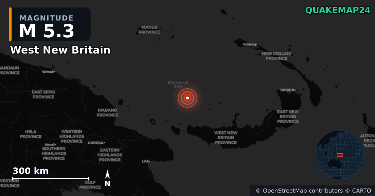 Erdbeben M5,3 bei West New Britain (Papua-Neuguinea) · 2026-09-24 — Karte der Lage des Epizentrums