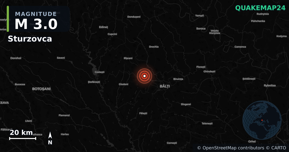 M3.0 earthquake near Sturzovca on Jan 23, 2026 — map of epicenter and shaking intensity | QuakeMap24