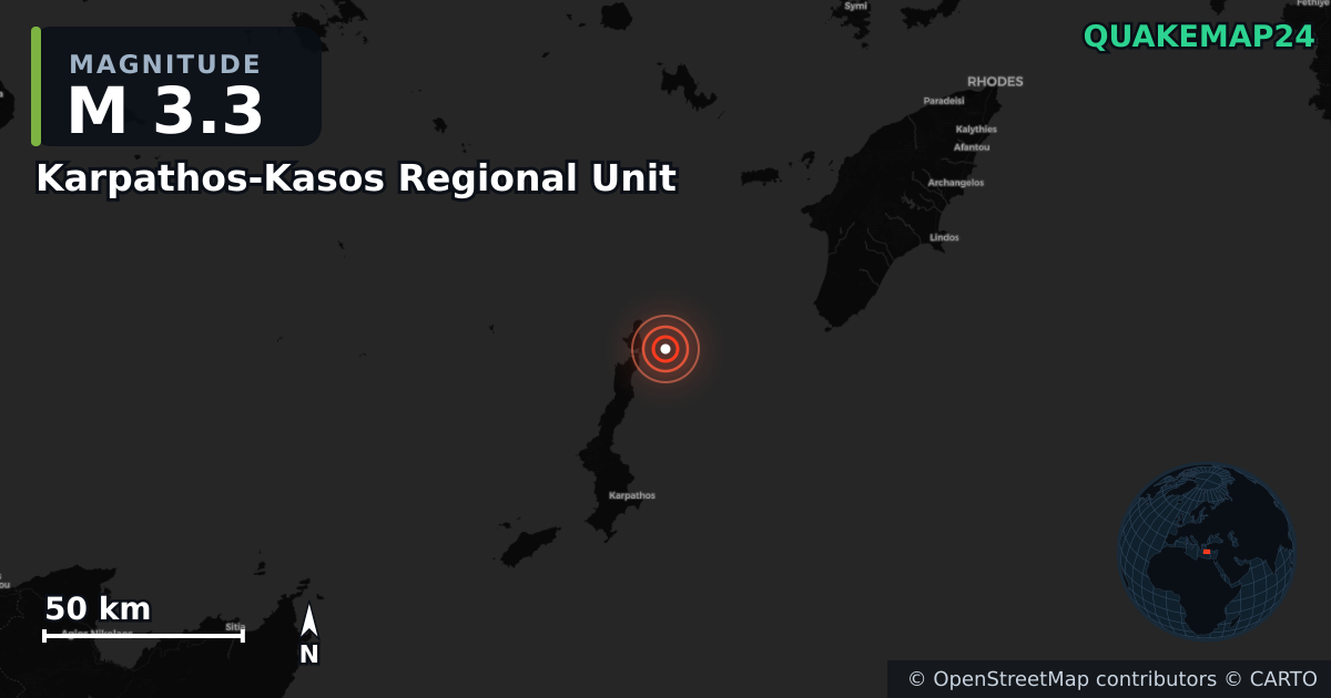 Erdbeben M3,3 bei Karpathos-Kasos Regional Unit, South Aegean (Griechenland) · 2026-09-13 — Karte der Lage des Epizentrums
