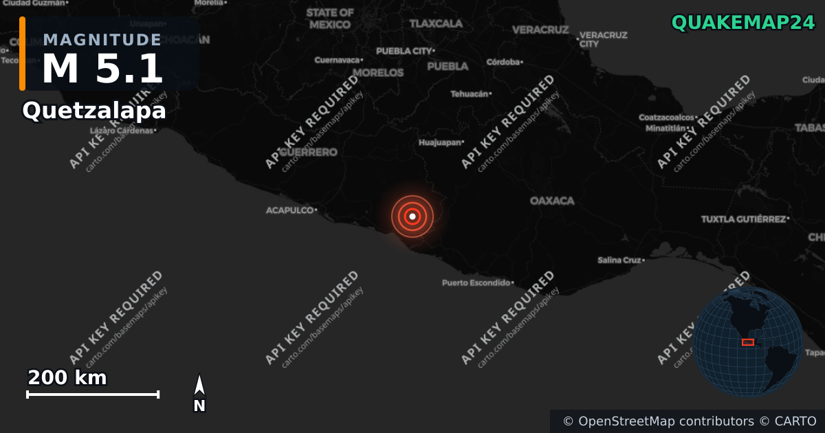 M5.1 earthquake near Quetzalapa on Jun 5, 2026 — map of epicenter and shaking intensity | QuakeMap24