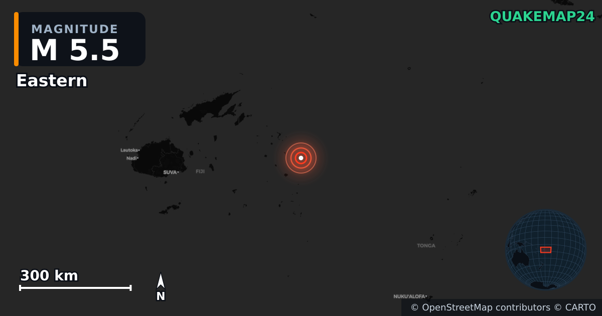 M5.5 earthquake near Eastern on Aug 26, 2025 — map of epicenter and shaking intensity | QuakeMap24