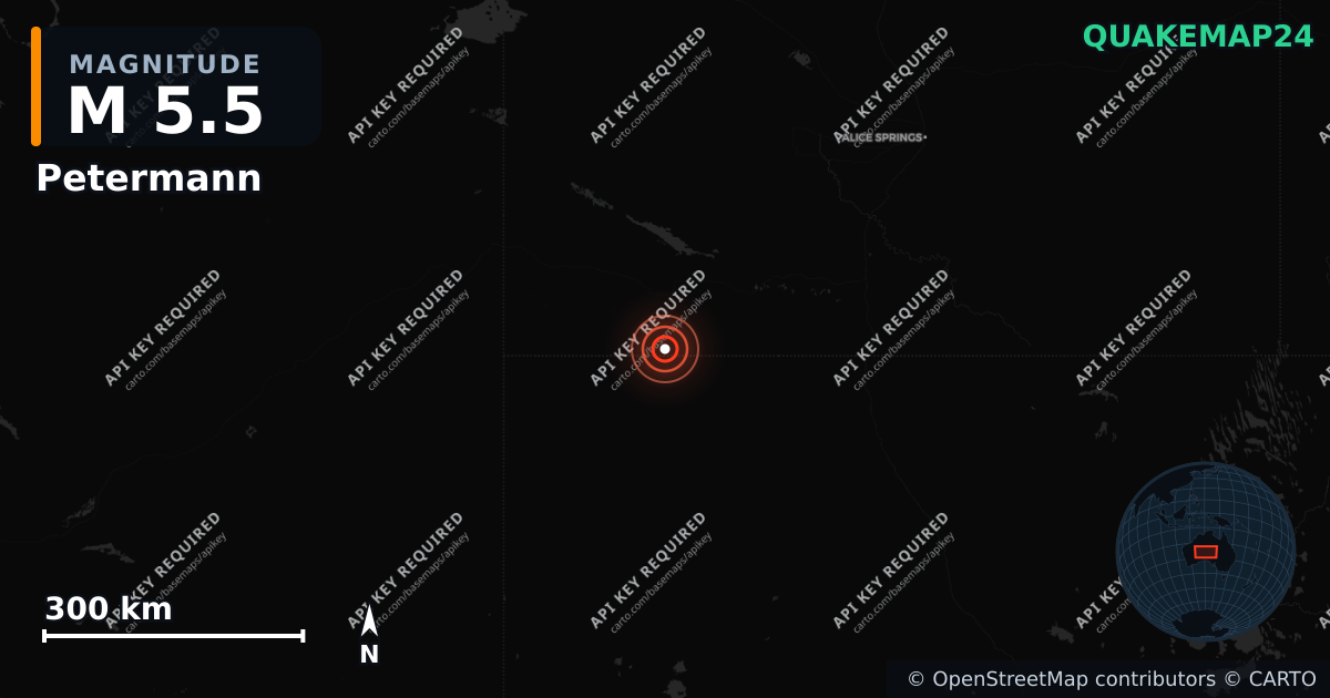 M5.5 earthquake near Petermann on Apr 4, 2026 — map of epicenter and shaking intensity | QuakeMap24