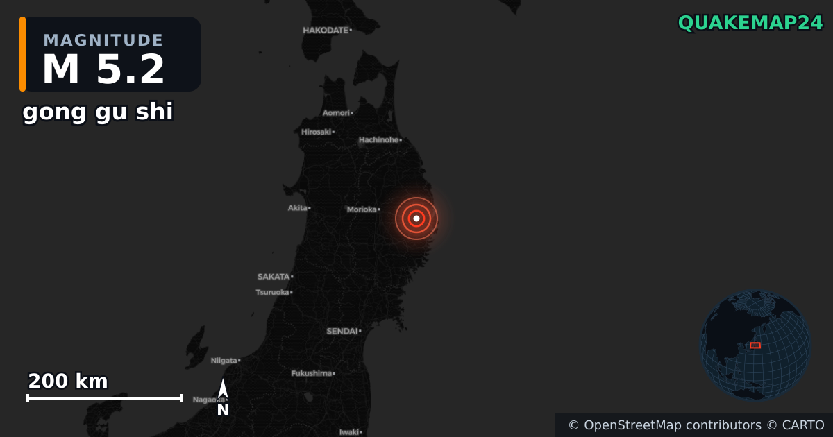 M5.2 earthquake near gong gu shi on Jan 11, 2026 — map of epicenter and shaking intensity | QuakeMap24