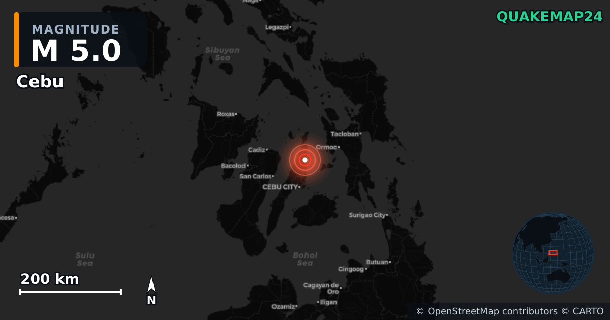 M5.0 earthquake near Cebu on Oct 1, 2025 — map of epicenter and shaking intensity | QuakeMap24