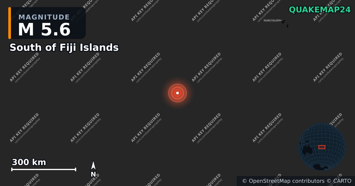 M5.6 earthquake near South of Fiji Islands on Nov 21, 2025 — map of epicenter and shaking intensity | QuakeMap24