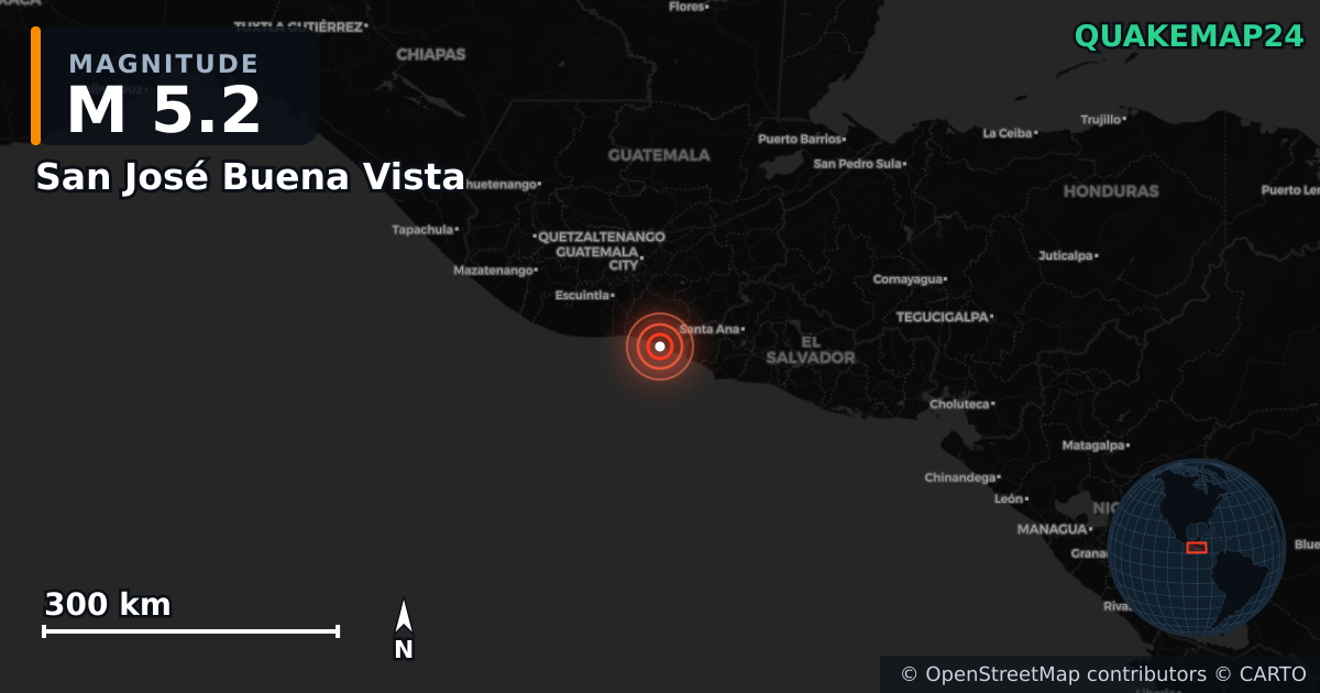 M5.2 earthquake near San José Buena Vista on Jul 10, 2025 — map of epicenter and shaking intensity | QuakeMap24