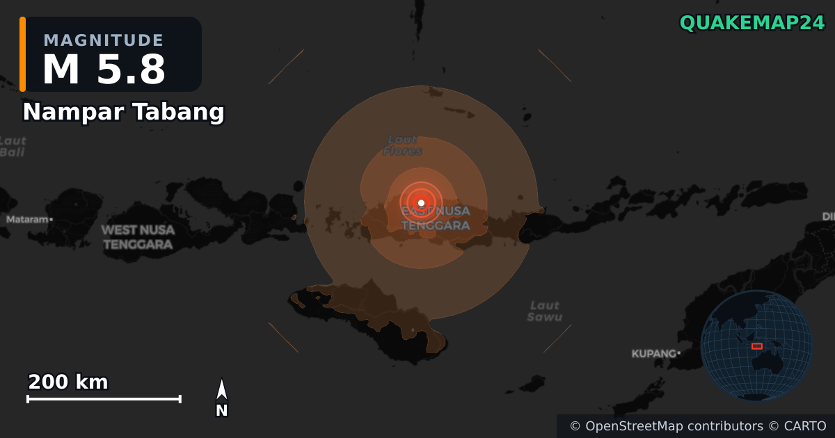 M5.8 earthquake near Nampar Tabang on Aug 19, 2026 — map of epicenter and shaking intensity | QuakeMap24