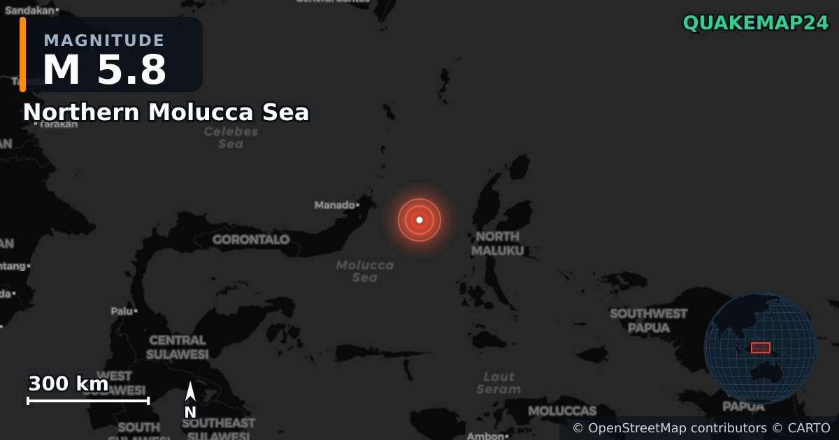 Erdbeben M5,8 bei Northern Molucca Sea — Karte der Lage des Epizentrums
