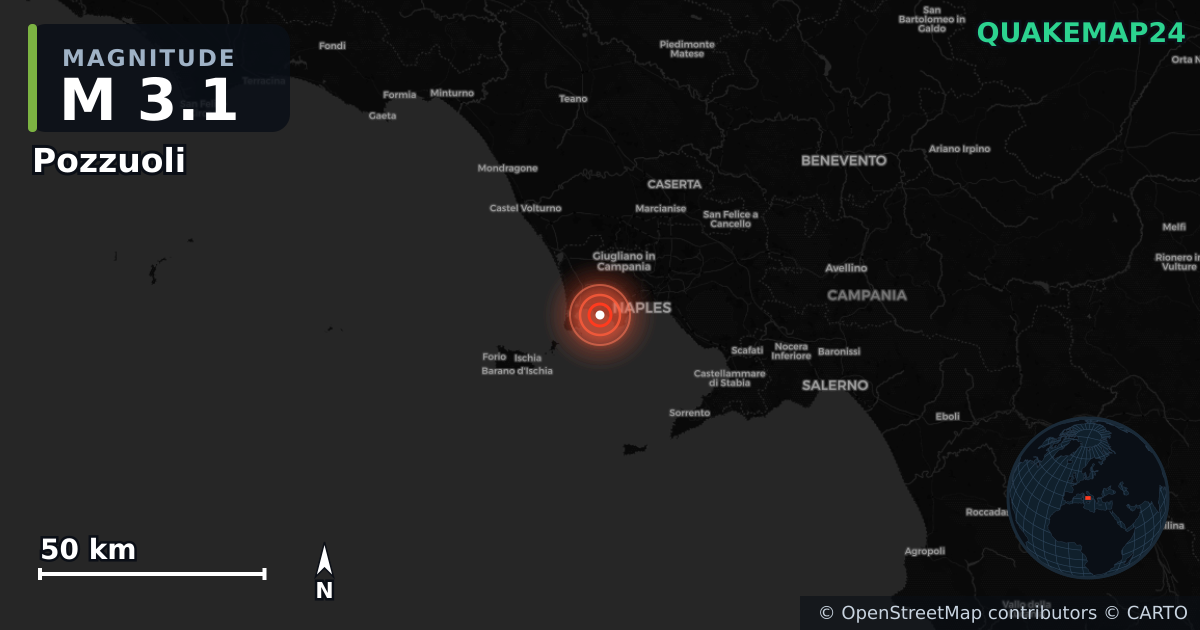 M3.1 earthquake near Pozzuoli on Jul 31, 2026 — map of epicenter and shaking intensity | QuakeMap24