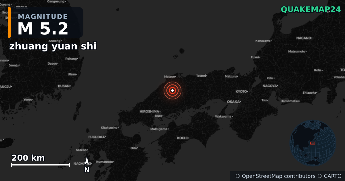 M5.2 earthquake near zhuang yuan shi on Jan 6, 2026 — map of epicenter and shaking intensity | QuakeMap24
