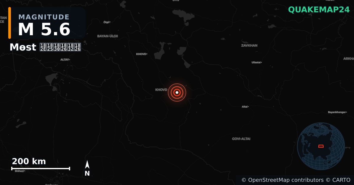 M5.6 earthquake near Mөst ᠮᠥᠰᠦᠲᠦ on Apr 26, 2026 — map of epicenter and shaking intensity | QuakeMap24