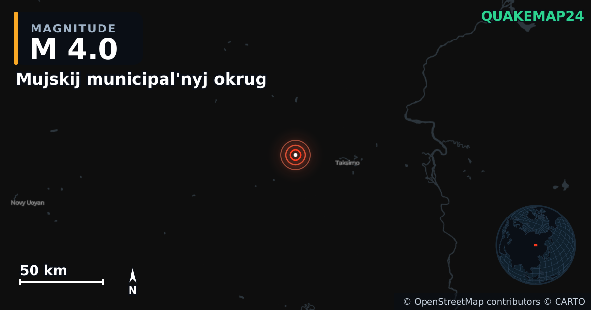 Σεισμός M4,0 κοντά στο Mujskij municipal'nyj okrug, Buryatia (Ρωσία) · 2026-10-20 — Χάρτης της θέσης του επικέντρου
