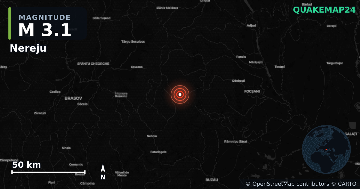 M3.1 earthquake near Nereju on Aug 3, 2026 — map of epicenter and shaking intensity | QuakeMap24