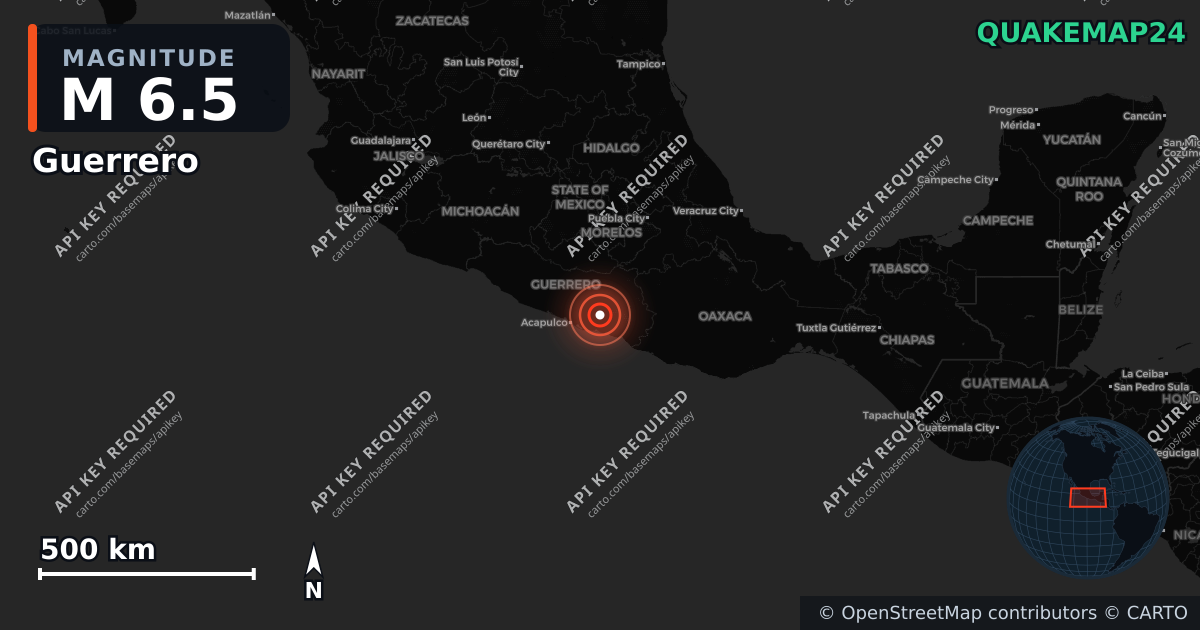 M6.5 earthquake near Guerrero on Jan 2, 2026 — map of epicenter and shaking intensity | QuakeMap24