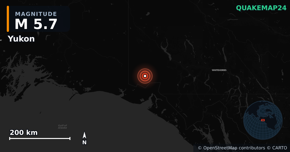 M5.7 earthquake near Yukon on Jan 1, 2026 — map of epicenter and shaking intensity | QuakeMap24