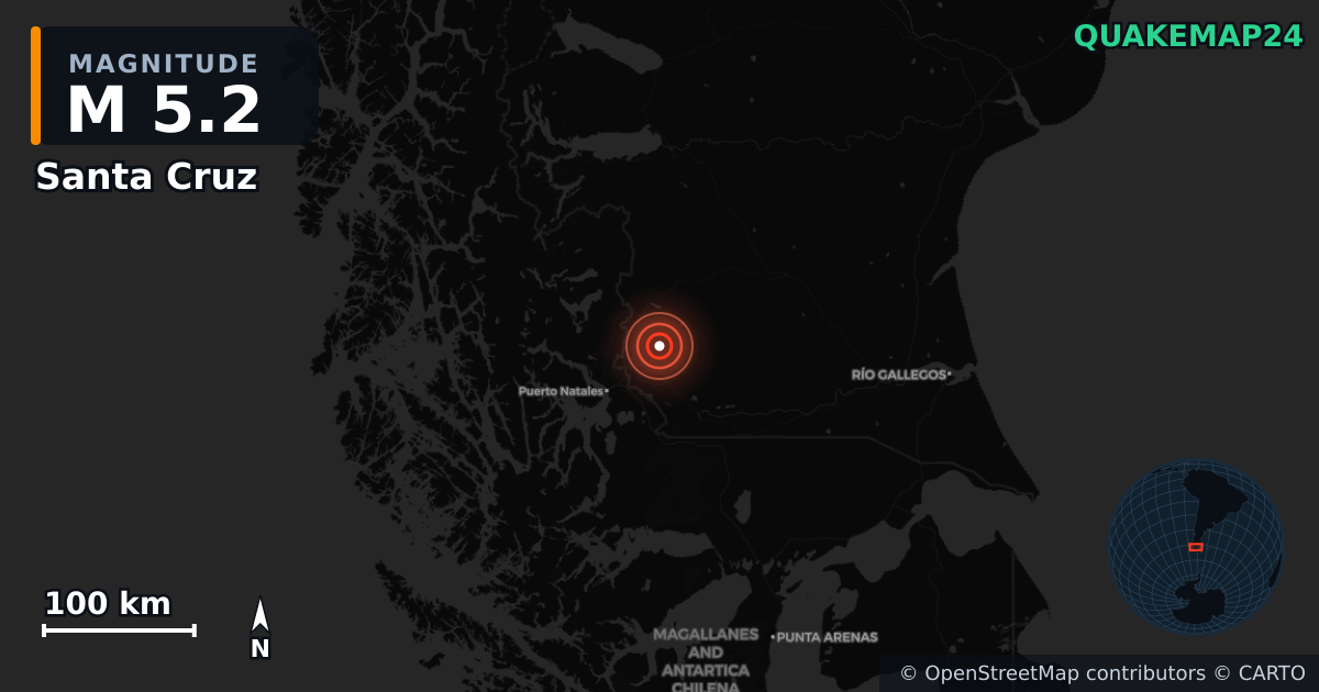 M5.2 earthquake near Santa Cruz on May 13, 2025 — map of epicenter and shaking intensity | QuakeMap24