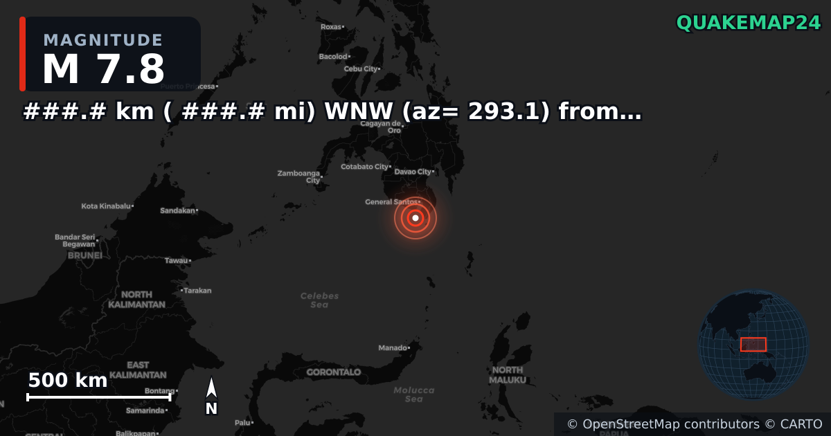 M7.8 earthquake near ###.# km ( ###.# mi) WNW (az= 293.1) from Quartzsite, AZ on Jun 7, 2026 — map of epicenter and shaking intensity | QuakeMap24