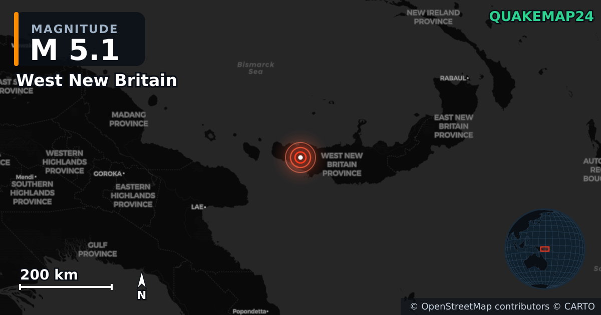 M5.1 earthquake near West New Britain on Nov 4, 2025 — map of epicenter and shaking intensity | QuakeMap24