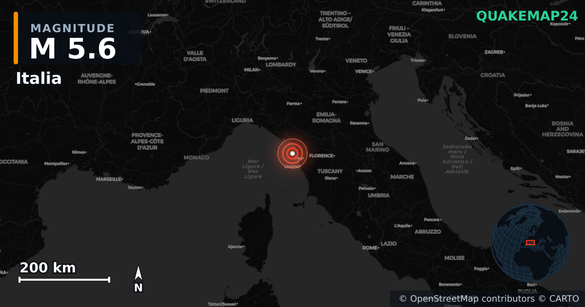 M5.6 earthquake near Italia on Mar 9, 2026 — map of epicenter and shaking intensity | QuakeMap24