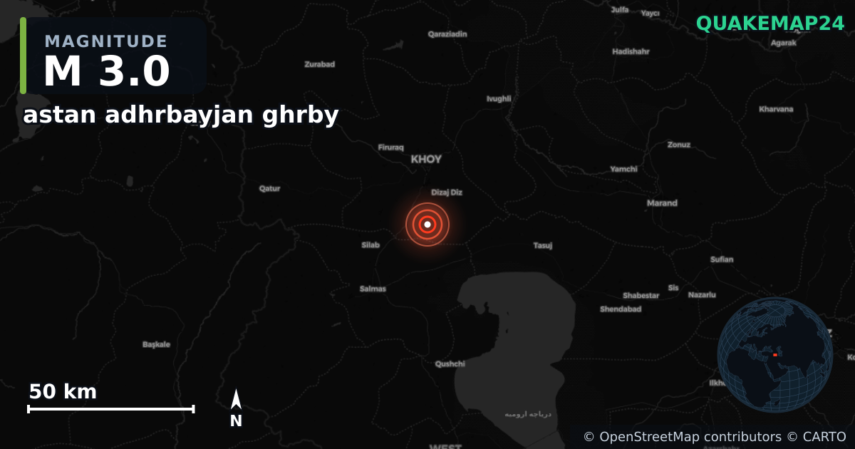M3.0 earthquake near astan adhrbayjan ghrby on Jul 22, 2025 — map of epicenter and shaking intensity | QuakeMap24