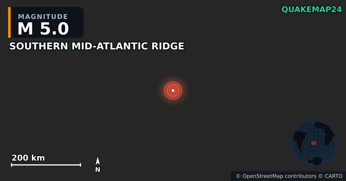 SOUTHERN MID-ATLANTIC RIDGE yakınında M5,0 deprem · 2026-01-26 — Deprem merkez üssünün konumunu gösteren harita