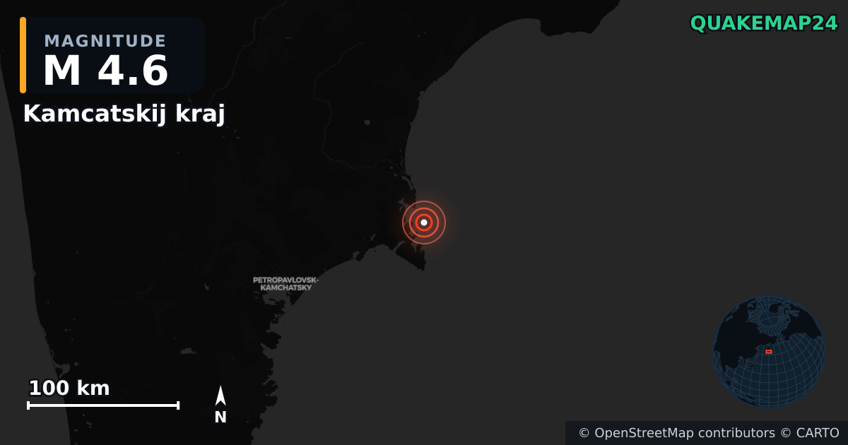 M4.6 earthquake near Kamcatskij kraj on Feb 6, 2026 — map of epicenter and shaking intensity | QuakeMap24