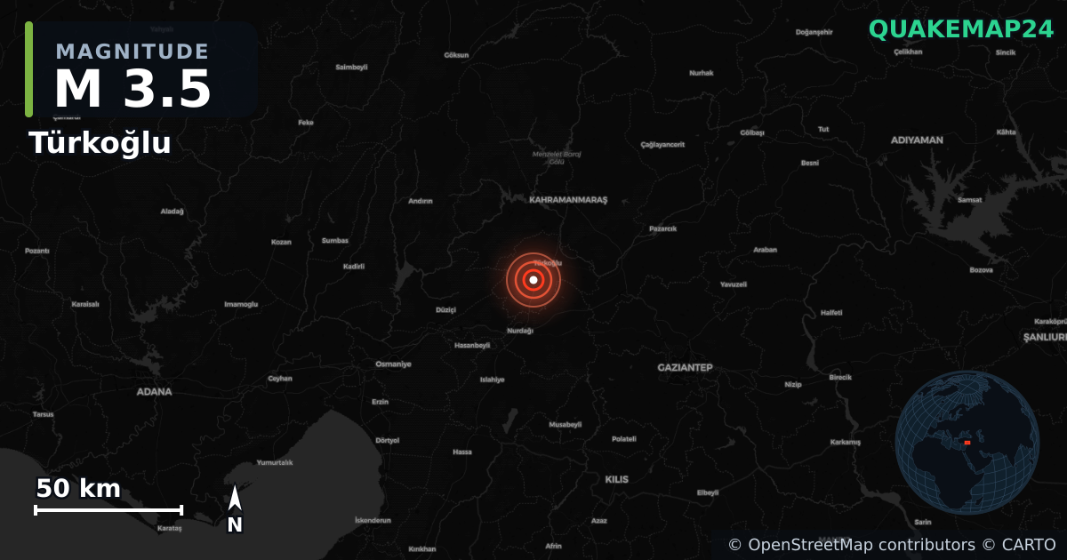 Sismo de M3,5 perto de Türkoğlu, Kahramanmaraş (Turquia) · 2026-06-18 — Mapa da localização do epicentro