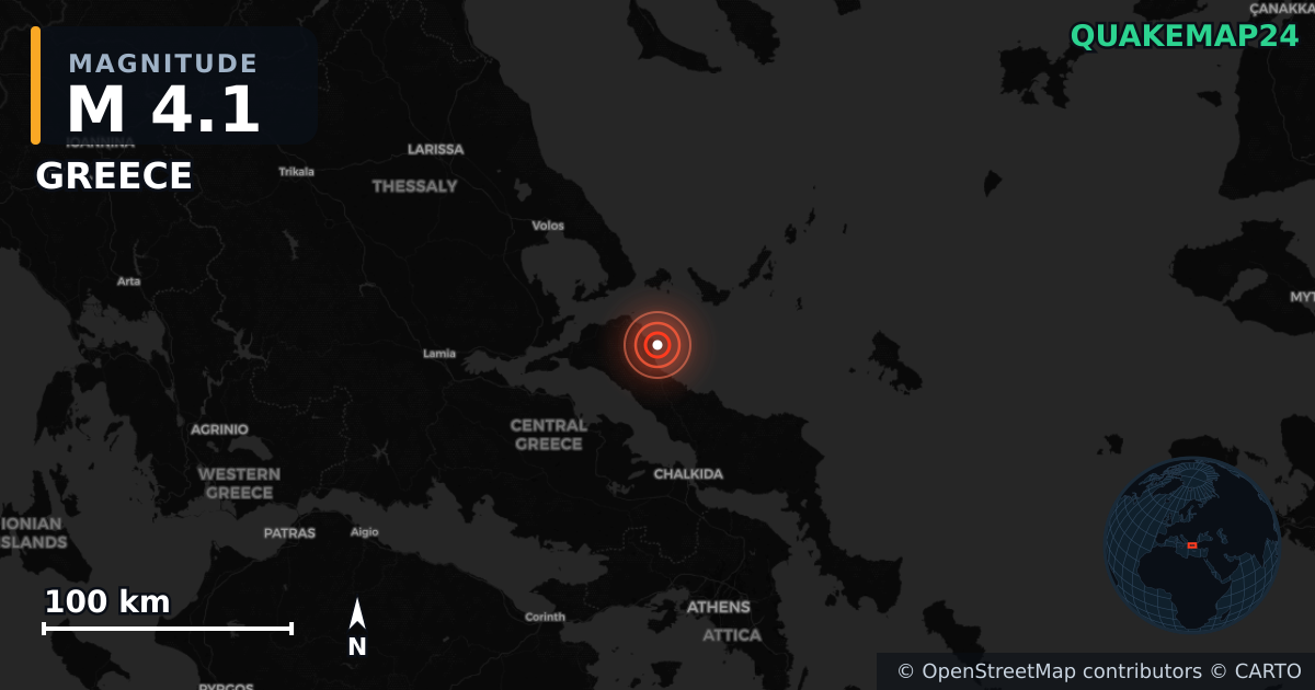 Erdbeben M4,1 bei Euboea Regional Unit, Central Greece (Griechenland) · 2026-09-18 — Karte der Lage des Epizentrums