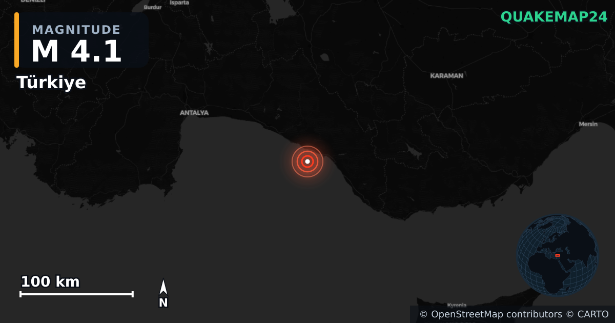 M4.1 earthquake near Türkiye on Jun 1, 2025 — map of epicenter and shaking intensity | QuakeMap24