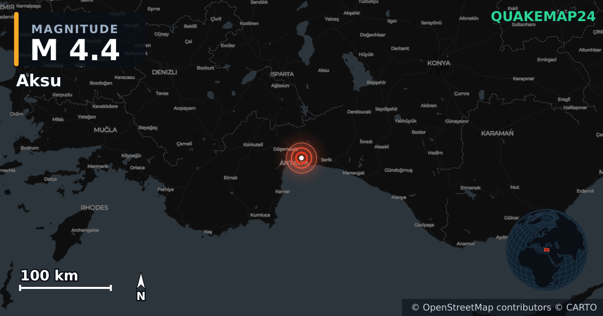 Terremoto de M4,4 cerca de Türkiye (Turquía) · 2025-12-16 — Mapa de la ubicación del epicentro