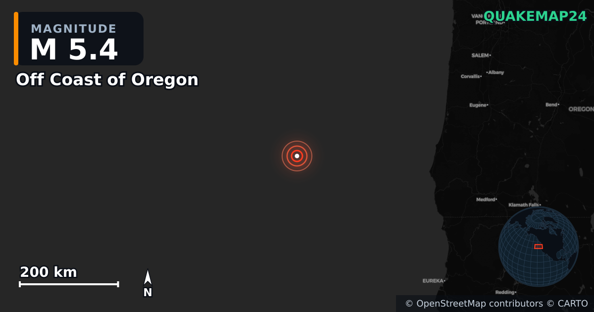 M5.4 earthquake near Off Coast of Oregon on Sep 26, 2025 — map of epicenter and shaking intensity | QuakeMap24