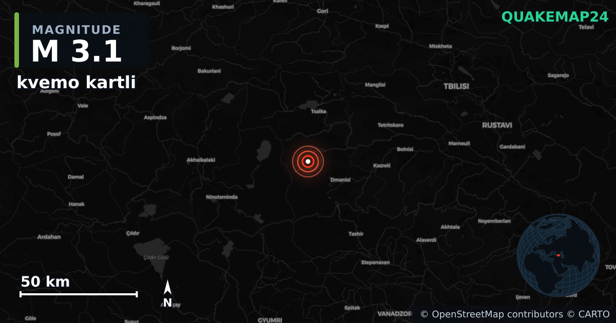 M3.1 earthquake near kvemo kartli on Sep 18, 2025 — map of epicenter and shaking intensity | QuakeMap24