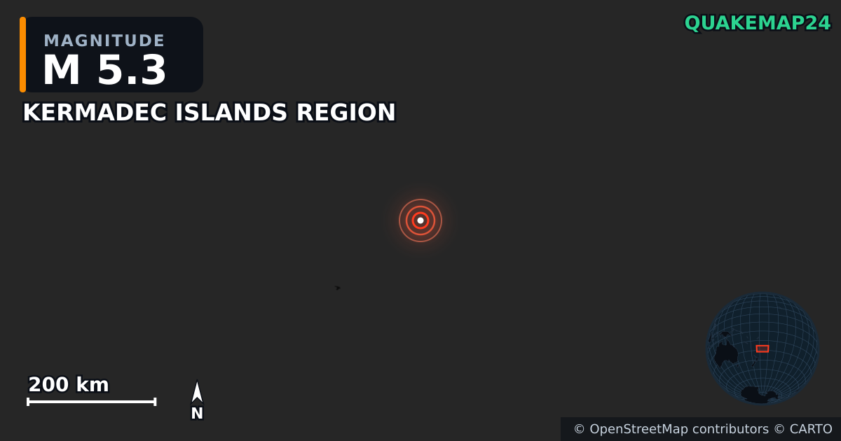 Erdbeben M5,3 bei KERMADEC ISLANDS REGION — Karte der Lage des Epizentrums