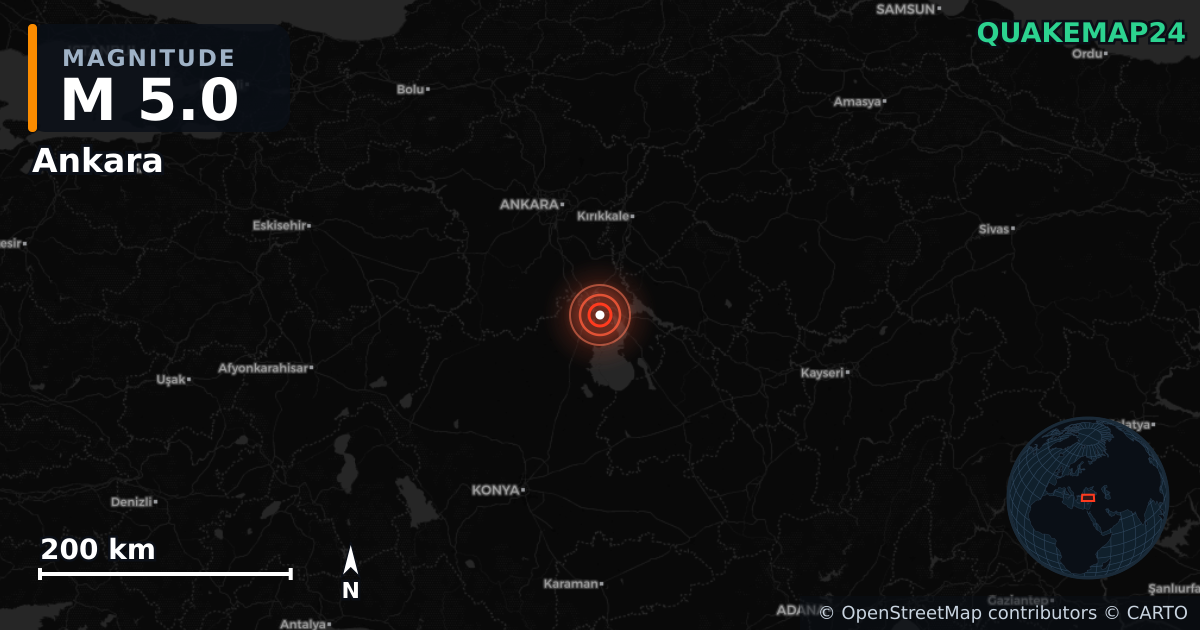M5.0 earthquake near Ankara on May 15, 2025 — map of epicenter and shaking intensity | QuakeMap24
