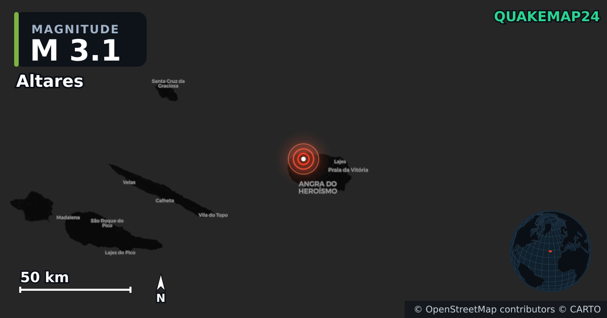 M3.1 earthquake near Altares on Dec 15, 2025 — map of epicenter and shaking intensity | QuakeMap24