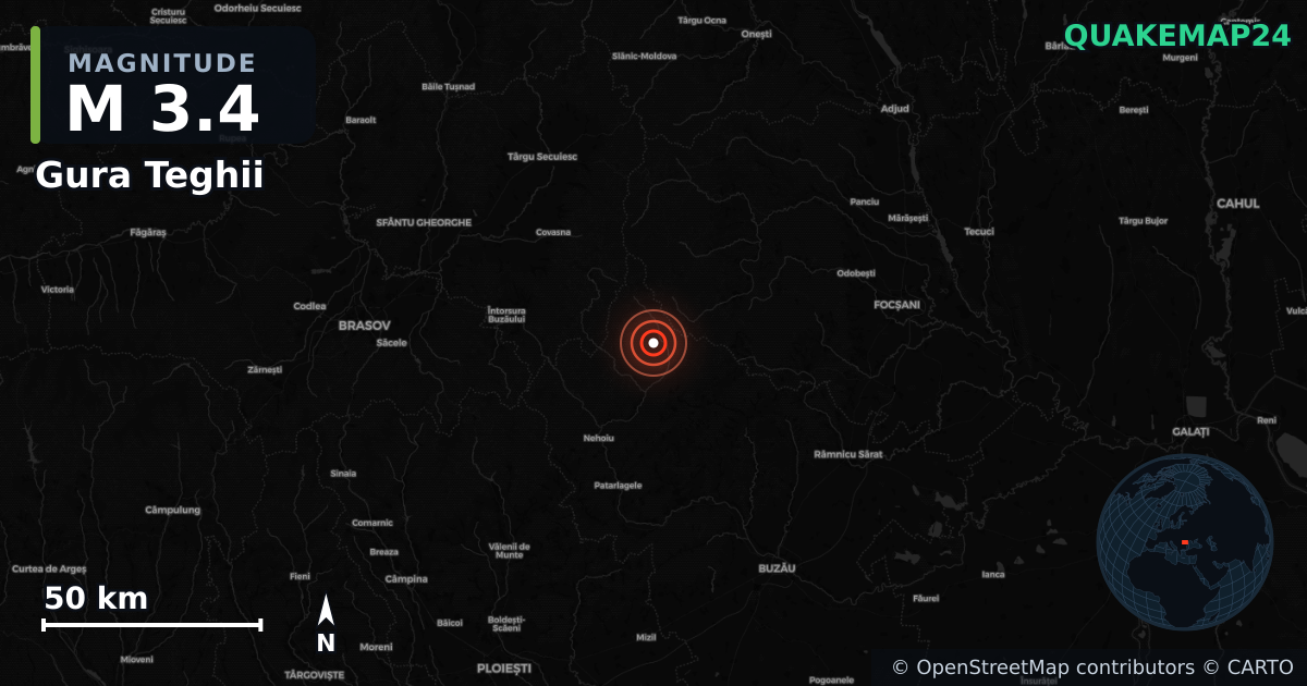 Sismo de M3,4 perto de Gura Teghii (Romênia) · 2026-10-11 — Mapa da localização do epicentro