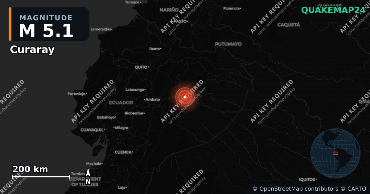 M5.1 earthquake near Curaray on Feb 23, 2025 — map of epicenter and shaking intensity | QuakeMap24
