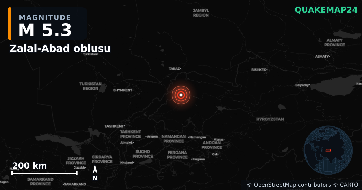 M5.3 earthquake near Zalal-Abad oblusu on Oct 5, 2025 — map of epicenter and shaking intensity | QuakeMap24