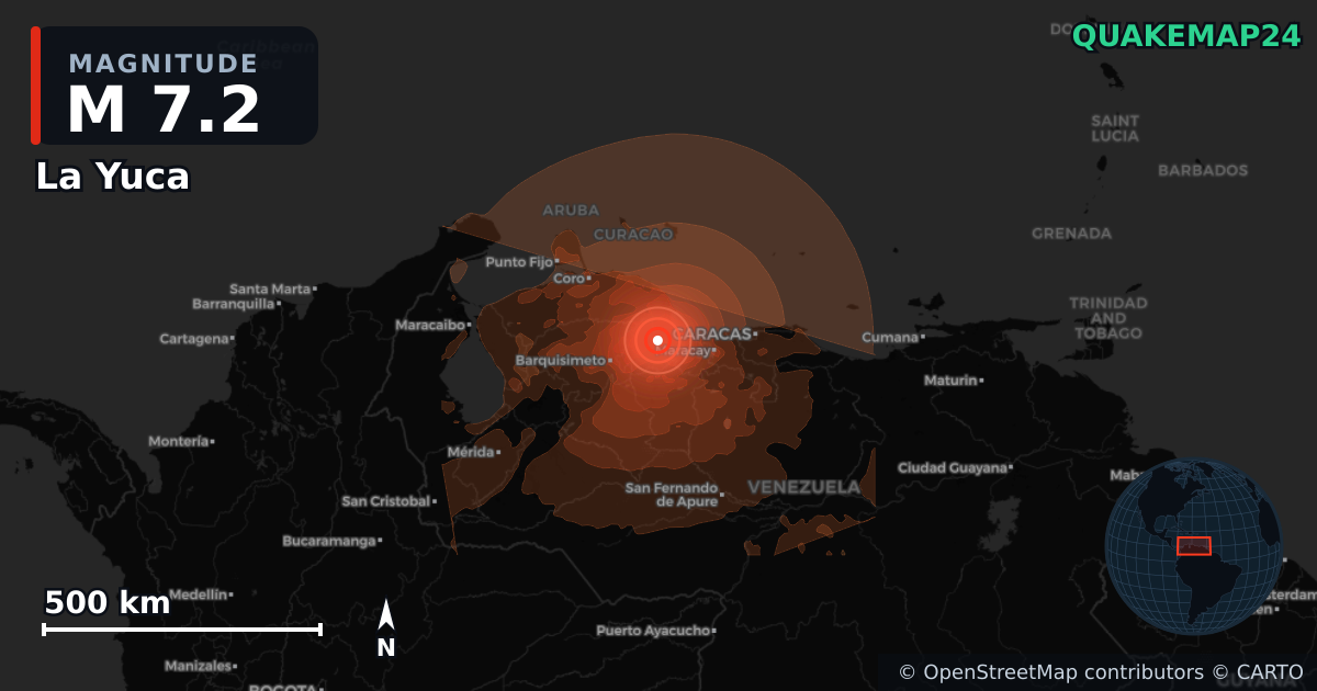 M7.2 earthquake near La Yuca on Jun 24, 2026 — map of epicenter and shaking intensity | QuakeMap24